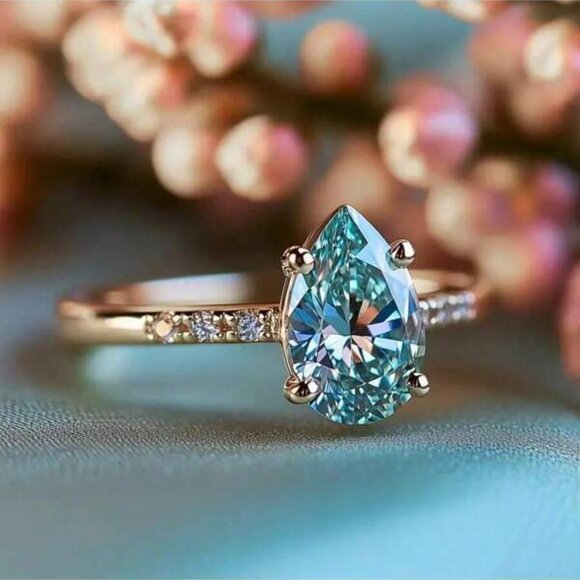 18K Gold Filled Pear-Cut Aquamarine Ring - Size 8 - Picture 1 of 5